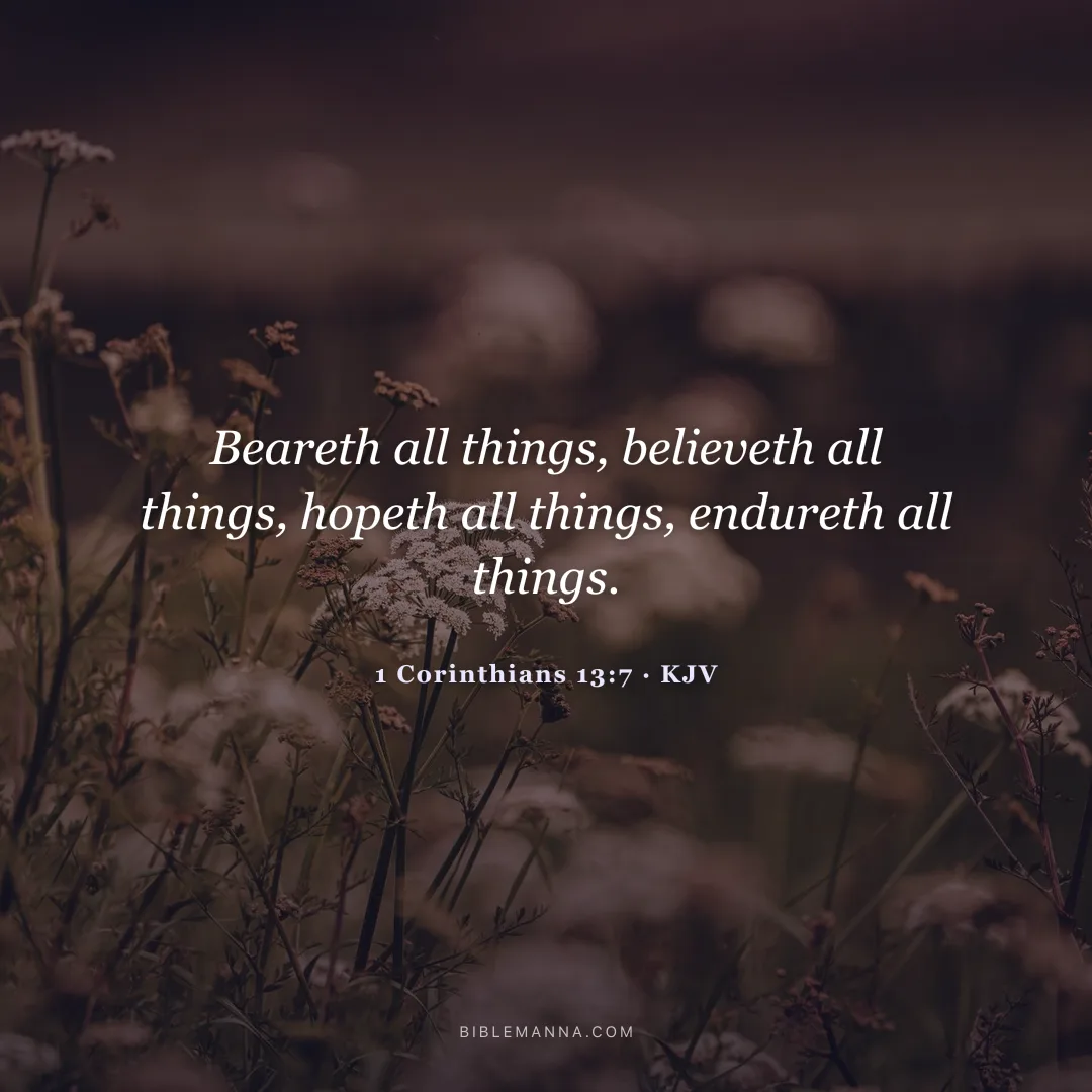 "Beareth all things, believeth all things, hopeth all things, endureth all things." - 1 Corinthians 13:7 (KJV)