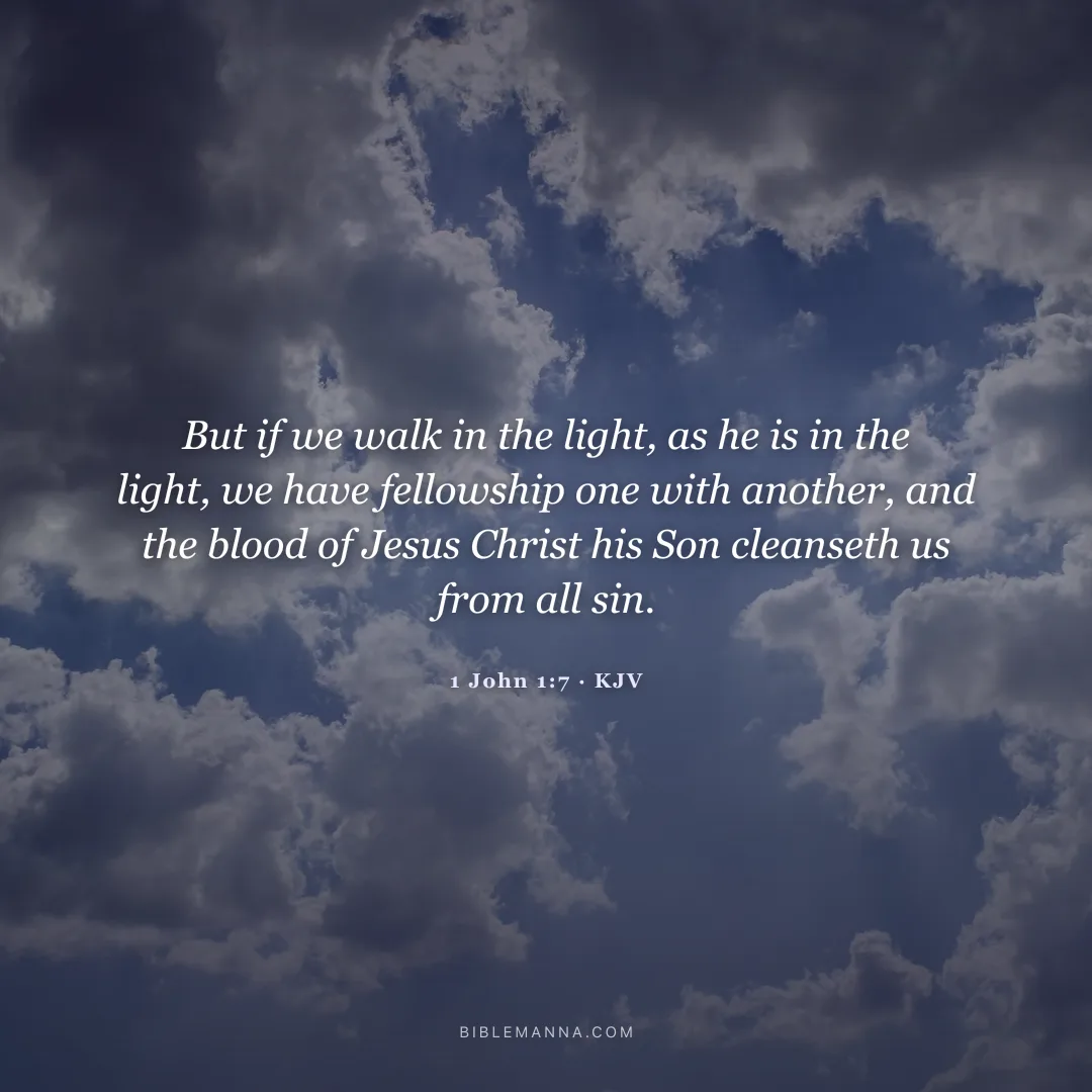 "But if we walk in the light, as he is in the light, we have fellowship one with another, and the blood of Jesus Christ his Son cleanseth us from all sin." - 1 John 1:7 (KJV)