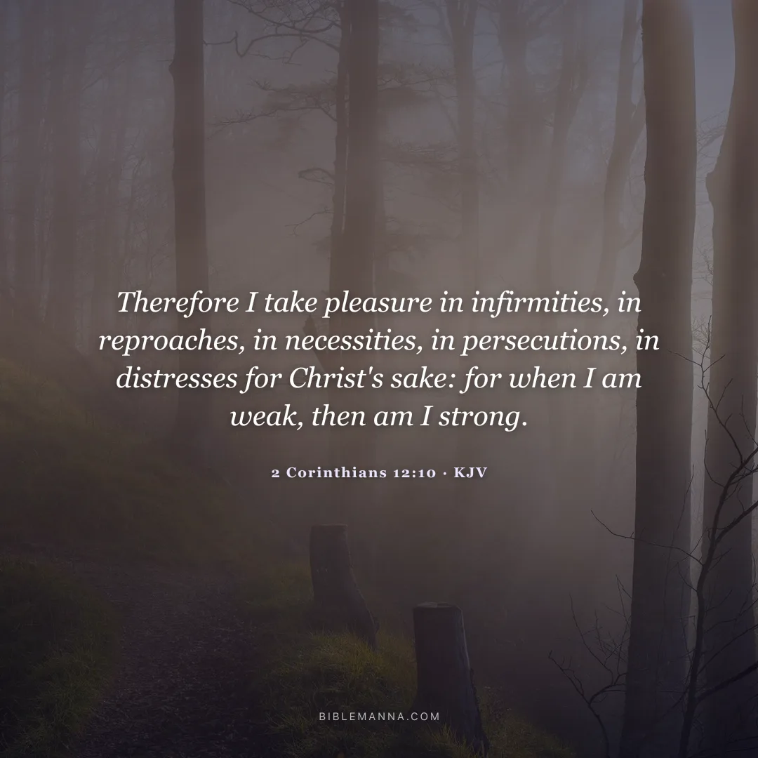 "Therefore I take pleasure in infirmities, in reproaches, in necessities, in persecutions, in distresses for Christ's sake: for when I am weak, then am I strong." - 2 Corinthians 12:10 (KJV)