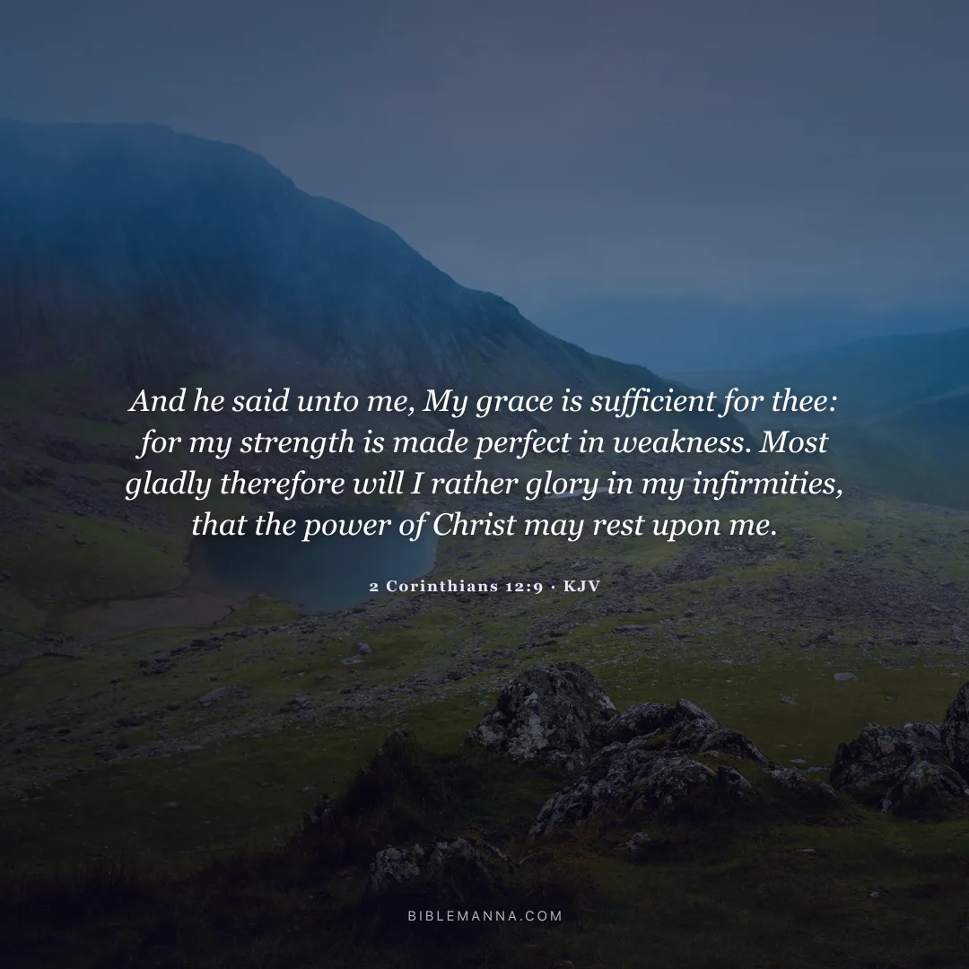 "And he said unto me, My grace is sufficient for thee: for my strength is made perfect in weakness. Most gladly therefore will I rather glory in my infirmities, that the power of Christ may rest upon me." - 2 Corinthians 12:9 (KJV)