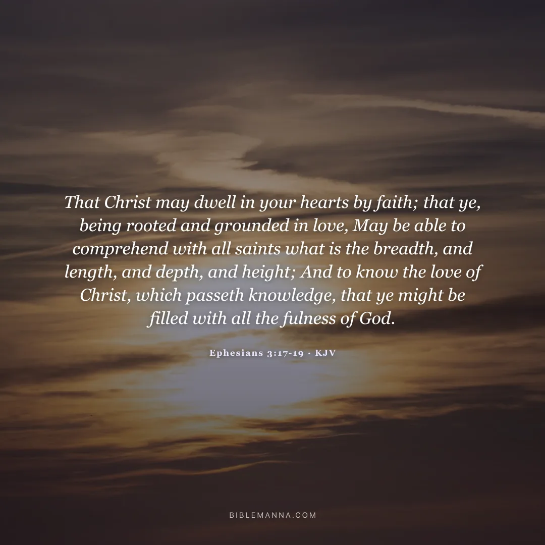 "That Christ may dwell in your hearts by faith; that ye, being rooted and grounded in love, May be able to comprehend with all saints what is the breadth, and length, and depth, and height; And to know the love of Christ, which passeth knowledge, that ye might be filled with all the fulness of God." - Ephesians 3:17-19 (KJV)