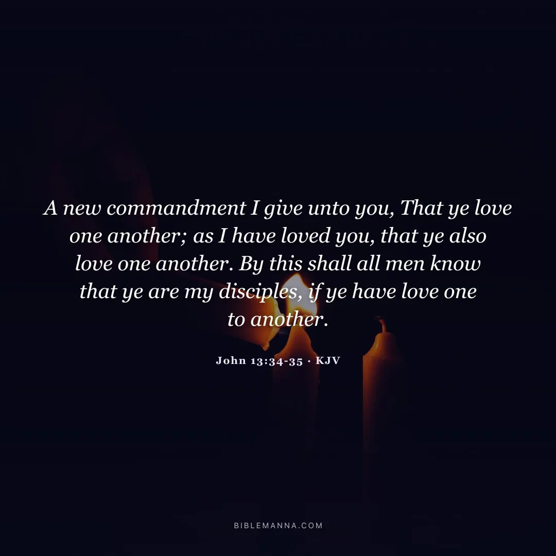 "A new commandment I give unto you, That ye love one another; as I have loved you, that ye also love one another. By this shall all men know that ye are my disciples, if ye have love one to another." - John 13:34-35 (KJV)