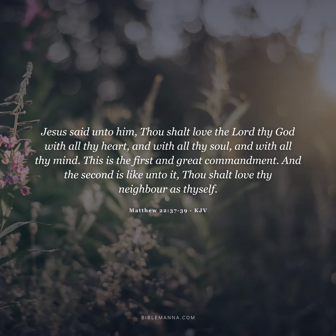 "Jesus said unto him, Thou shalt love the Lord thy God with all thy heart, and with all thy soul, and with all thy mind. This is the first and great commandment. And the second is like unto it, Thou shalt love thy neighbour as thyself." - Matthew 22:37-39 (KJV)