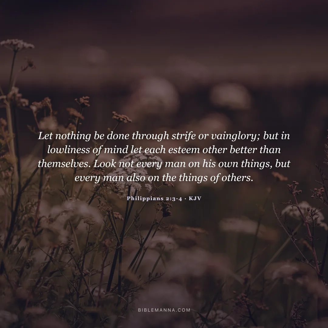 "Let nothing be done through strife or vainglory; but in lowliness of mind let each esteem other better than themselves. Look not every man on his own things, but every man also on the things of others." - Philippians 2:3-4 (KJV)