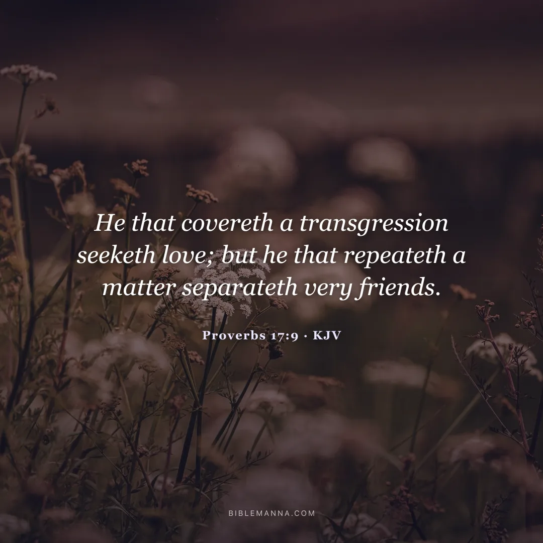 "He that covereth a transgression seeketh love; but he that repeateth a matter separateth very friends." - Proverbs 17:9 (KJV)