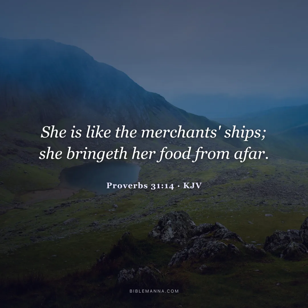 "She is like the merchants' ships; she bringeth her food from afar." - Proverbs 31:14 (KJV)