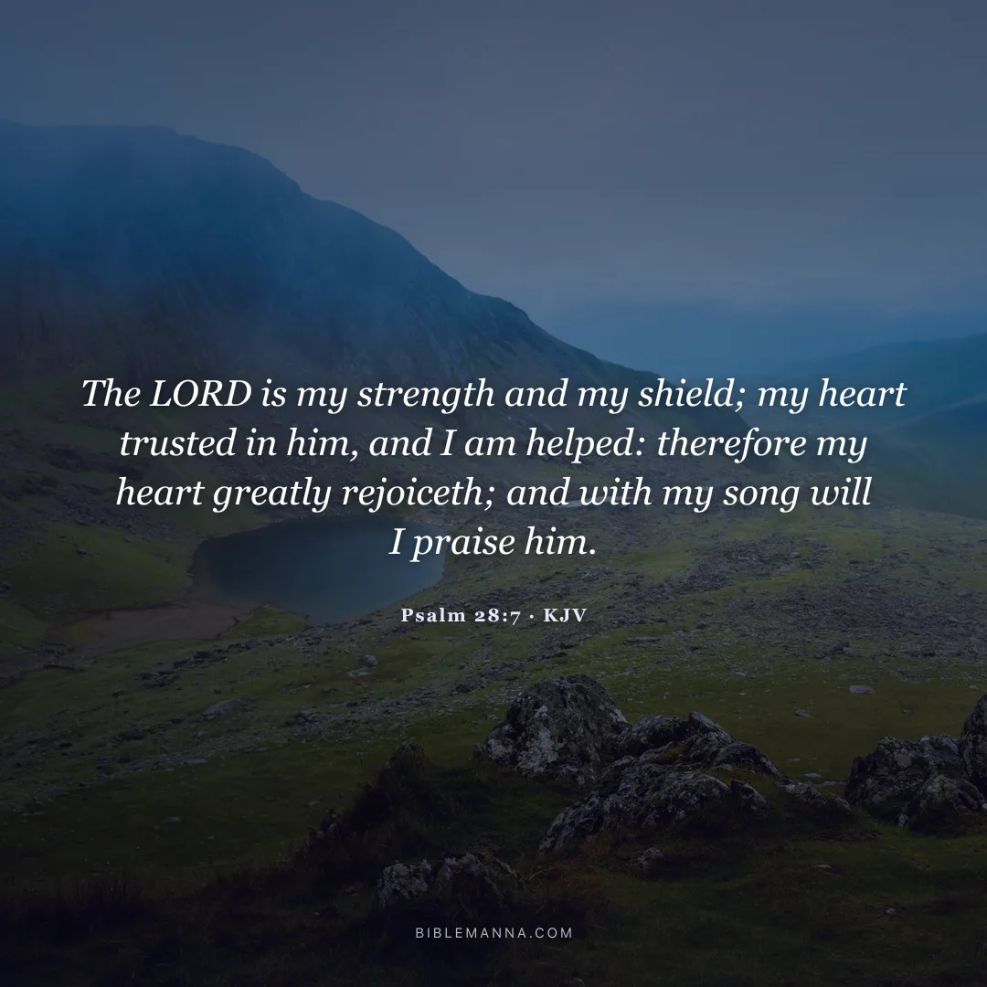 "The LORD is my strength and my shield; my heart trusted in him, and I am helped: therefore my heart greatly rejoiceth; and with my song will I praise him." - Psalm 28:7 (KJV)