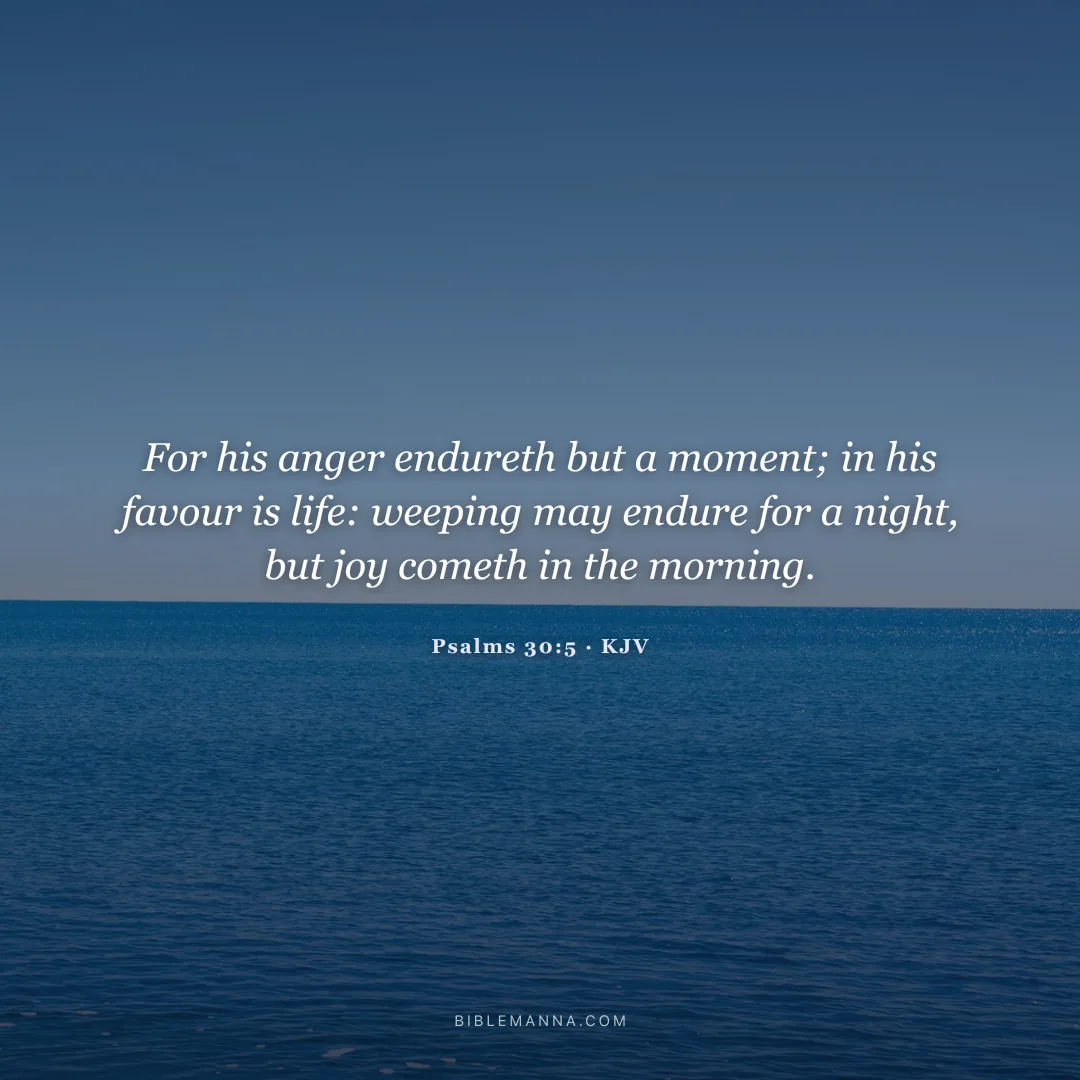 "For his anger endureth but a moment; in his favour is life: weeping may endure for a night, but joy cometh in the morning." - Psalms 30:5 (KJV)