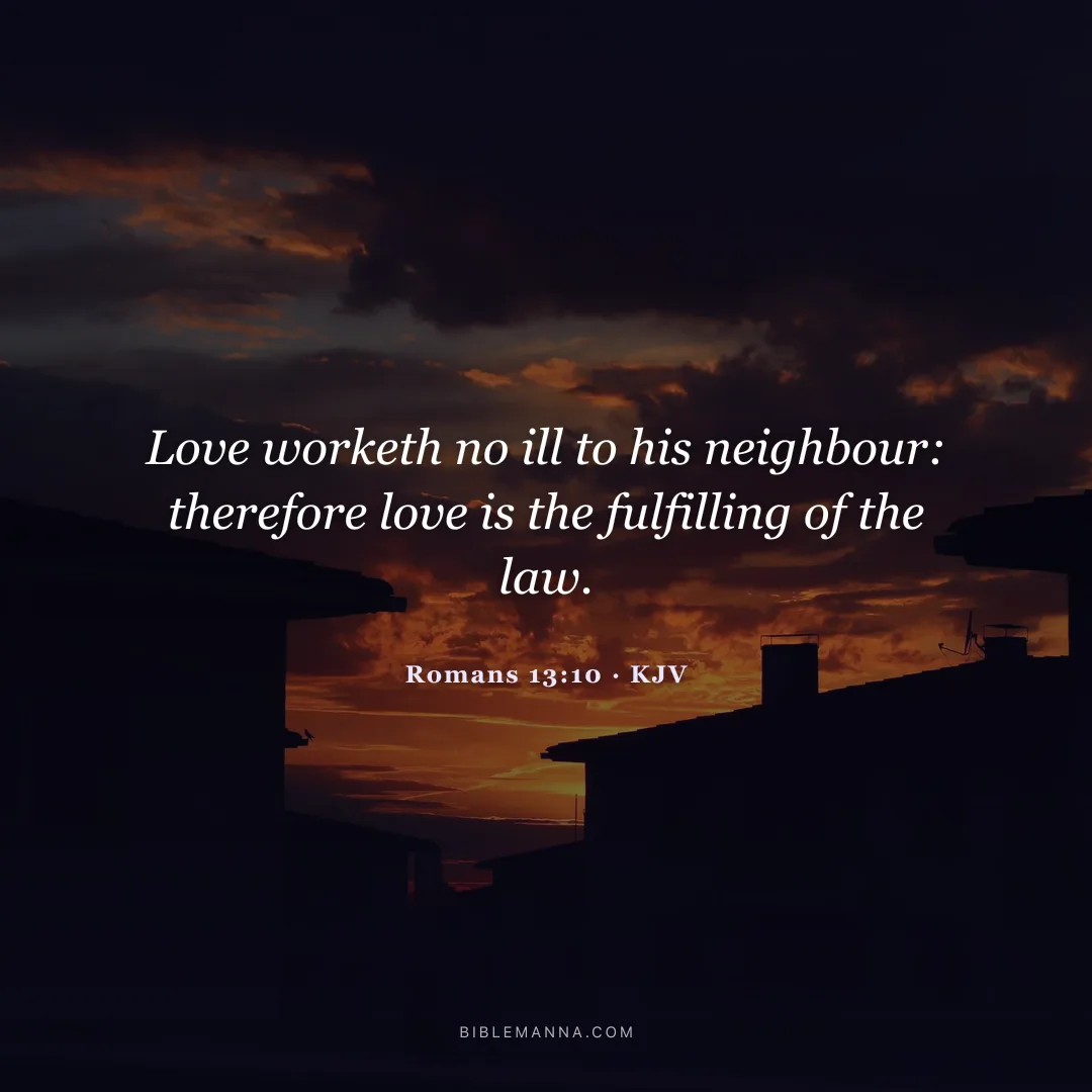 "Love worketh no ill to his neighbour: therefore love is the fulfilling of the law." - Romans 13:10 (KJV)