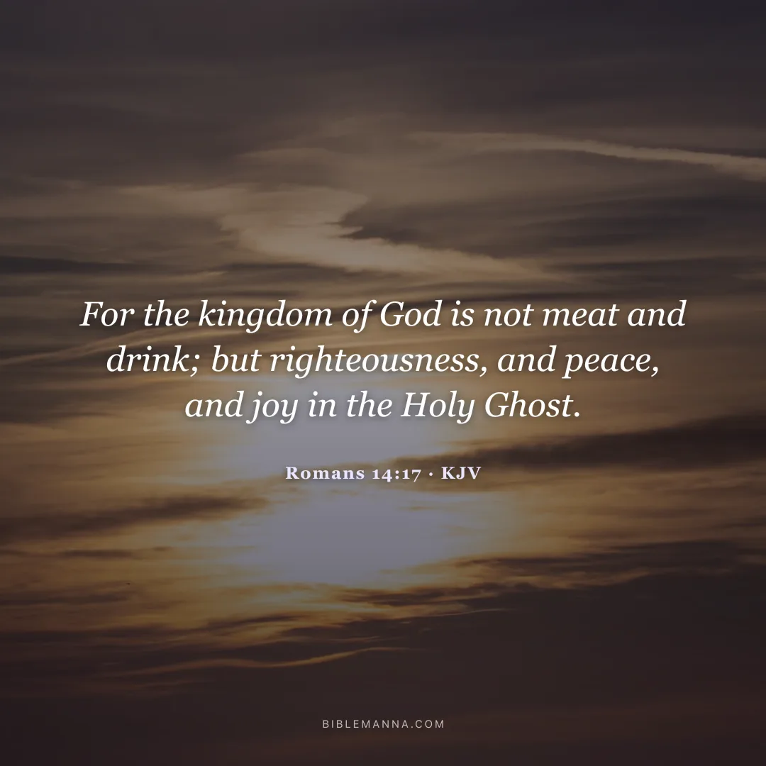 "For the kingdom of God is not meat and drink; but righteousness, and peace, and joy in the Holy Ghost." - Romans 14:17 (KJV)